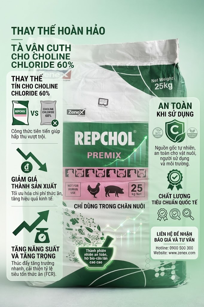 Repchol Premix - Thay thế Choline Chloride 60% - 99%